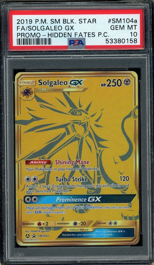 Solgaleo GX SM104a Black Star Hidden Fates Promo Full Art PSA 10 Pokemon Card