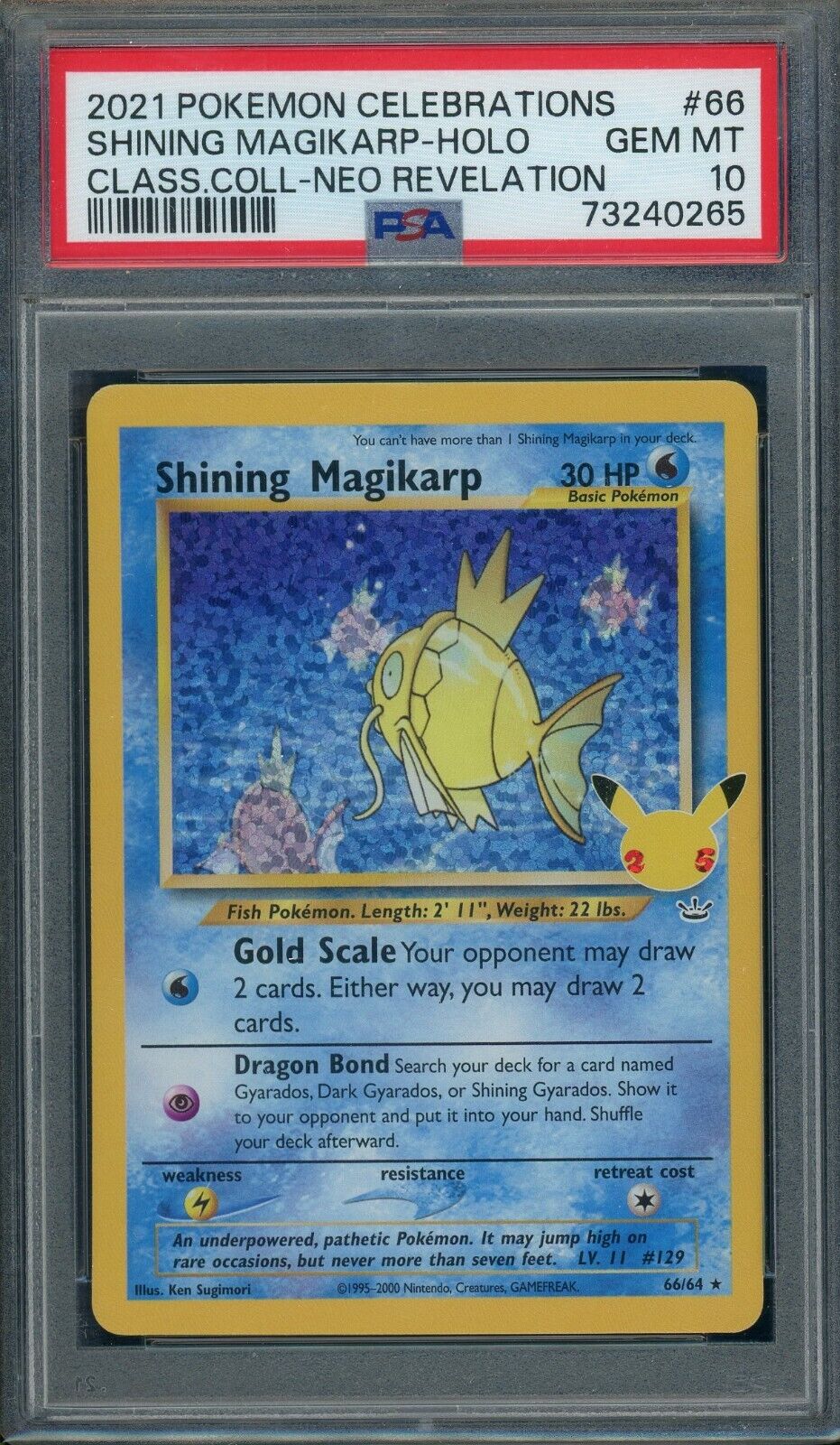 Shining Magikarp 66/64 Celebrations Secret Rare PSA 10 Pokemon Card