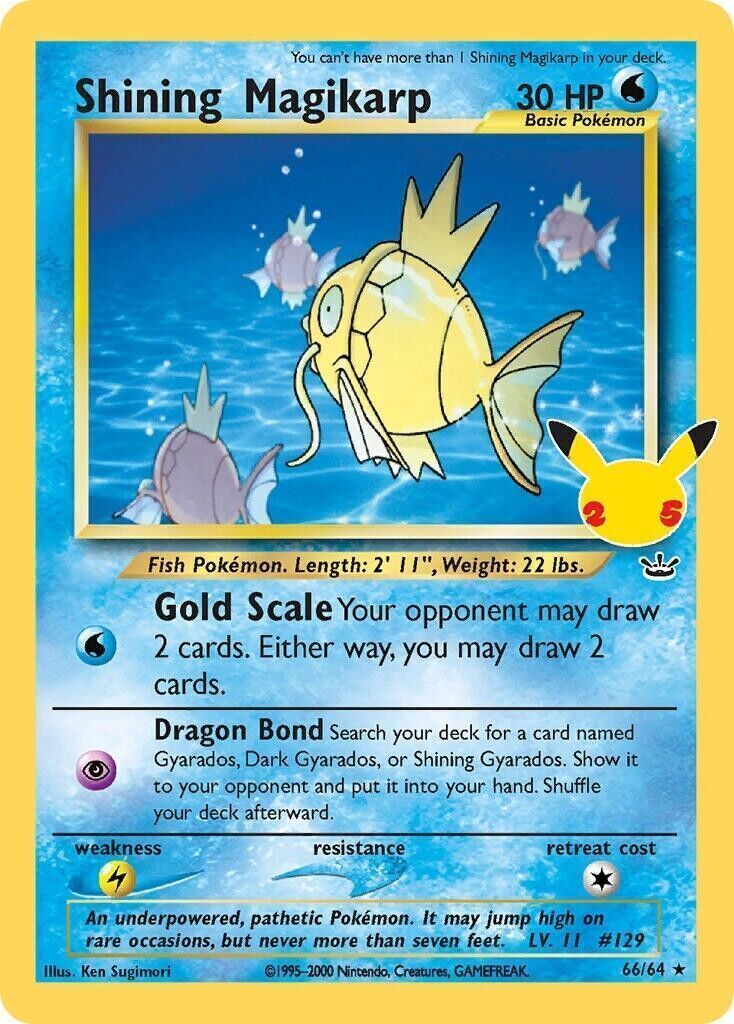 Shining Magikarp 66/64 Celebrations 25th Anniversary Holo Pokemon Card Mint/NM