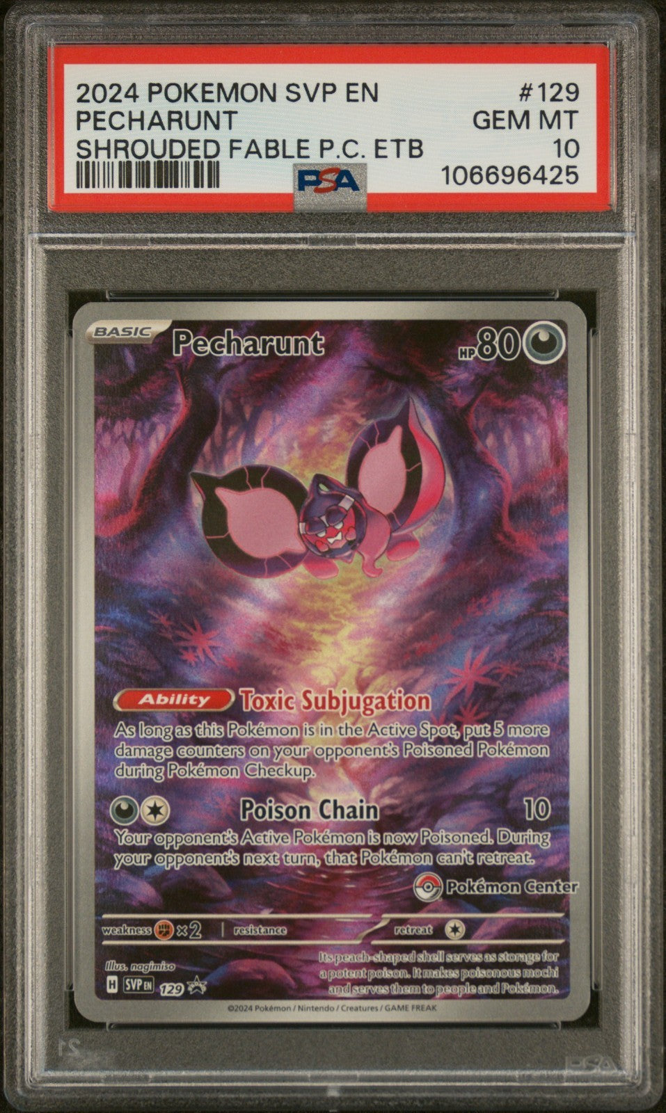 Pecharunt Center ETB SVP129 Promo IR card from Shrouded Fable set PSA 10 graded