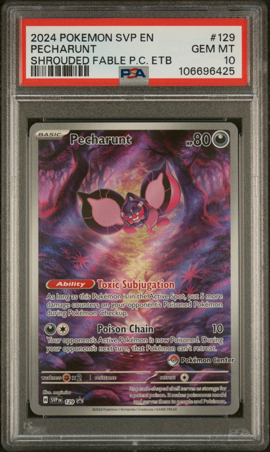 Pecharunt Center ETB SVP129 Promo IR card from Shrouded Fable set PSA 10 graded