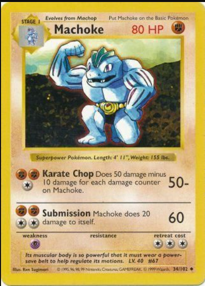 Machoke 34/102 Base Set Shadowless Pokemon Card WOTC NM