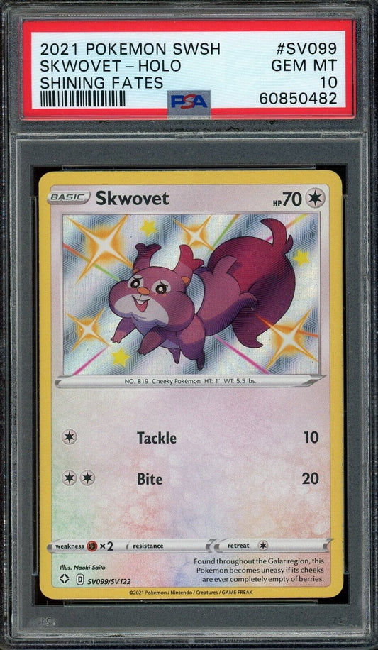 Skwovet SV099/SV122 Shining Fates Shiny Vault Holo PSA 10 Pokemon Card