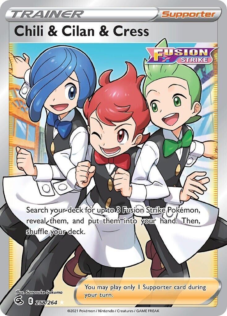 Chili & Cilan & Cress 258/264 Fusion Strike Full Art Pokemon Card Mint/NM