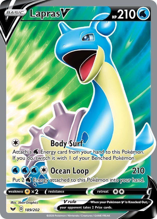 Lapras V 189/202 SWSH Base Full Art Pokemon Card Mint/NM