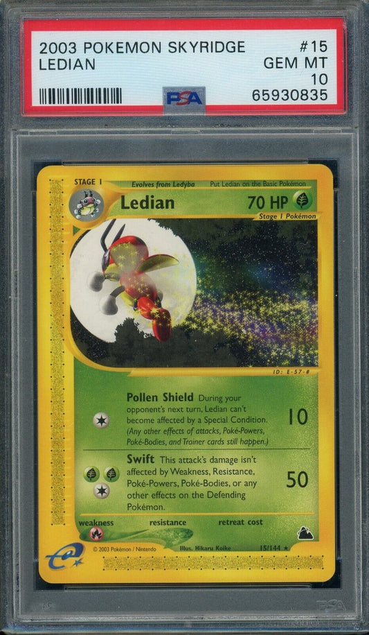 Ledian 15/144 Non Holo Rare Skyridge PSA 10 WOTC Pokemon Card