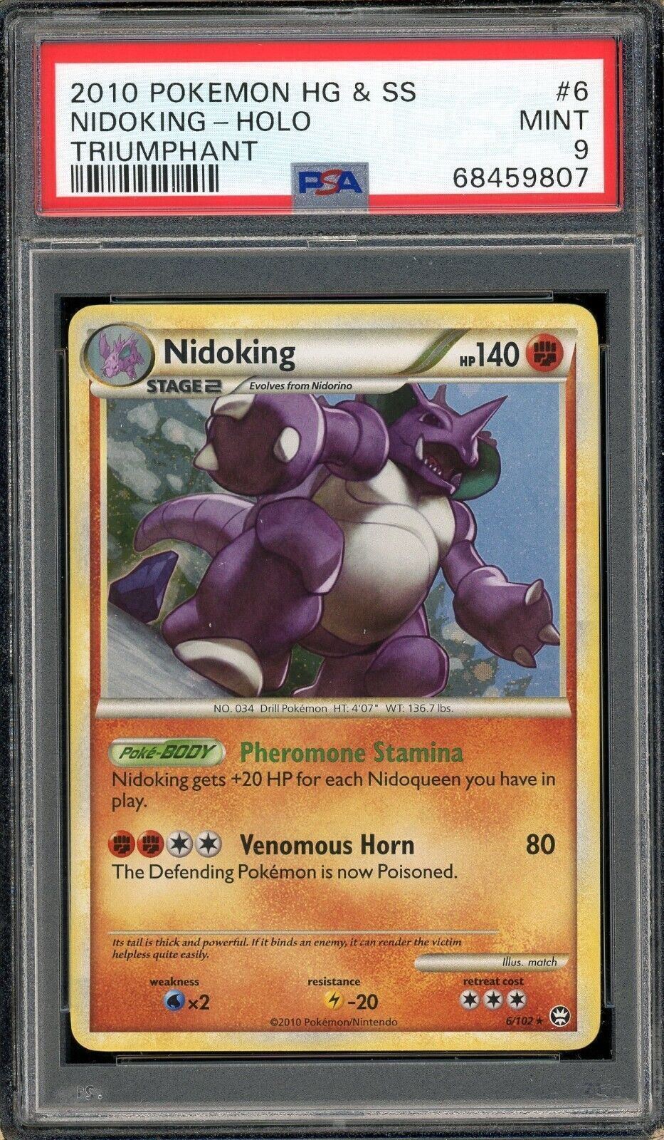 Nidoking 6/102 HGSS Triumphant Holo PSA 9 Pokemon Card