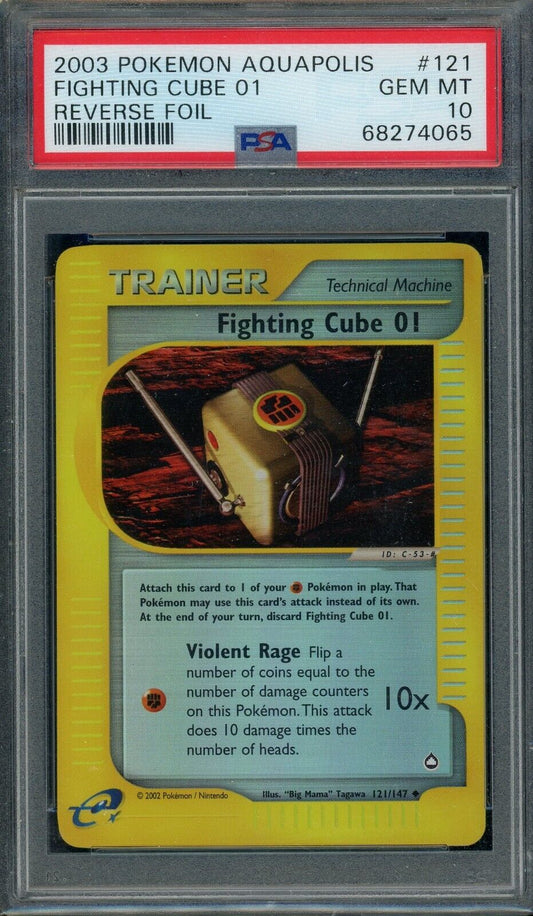 Fighting Cube 01 121/147 Reverse Holo Aquapolis PSA 10 Pokemon Card