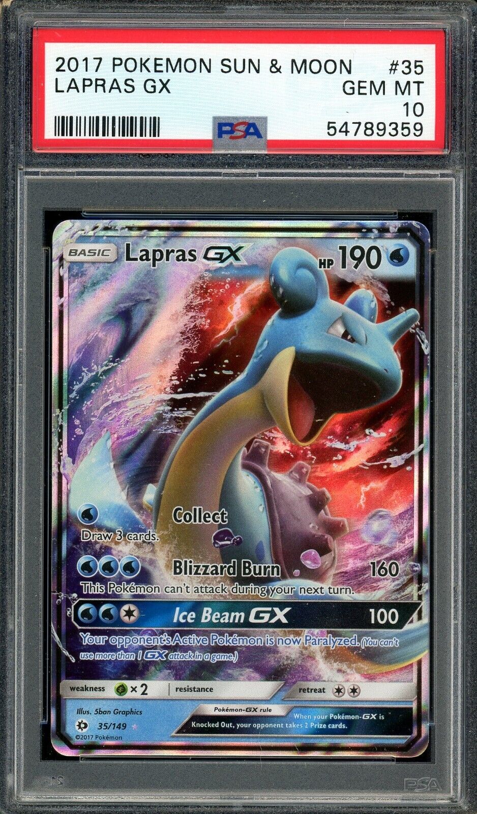 Lapras GX 35/149 Sun & Moon Base Full Art PSA 10 Pokemon Card