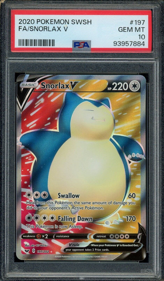 Snorlax V 197/202 SWSH Base Full Art PSA 10 Pokemon Card