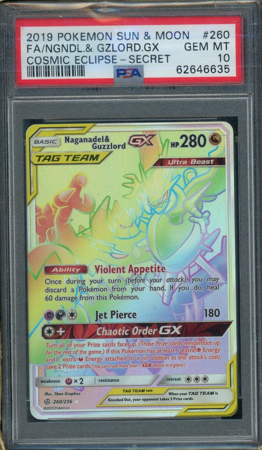 Naganadel & Guzzlord GX 260/236 Cosmic Eclipse Secret Rare PSA 10 Pokemon Card