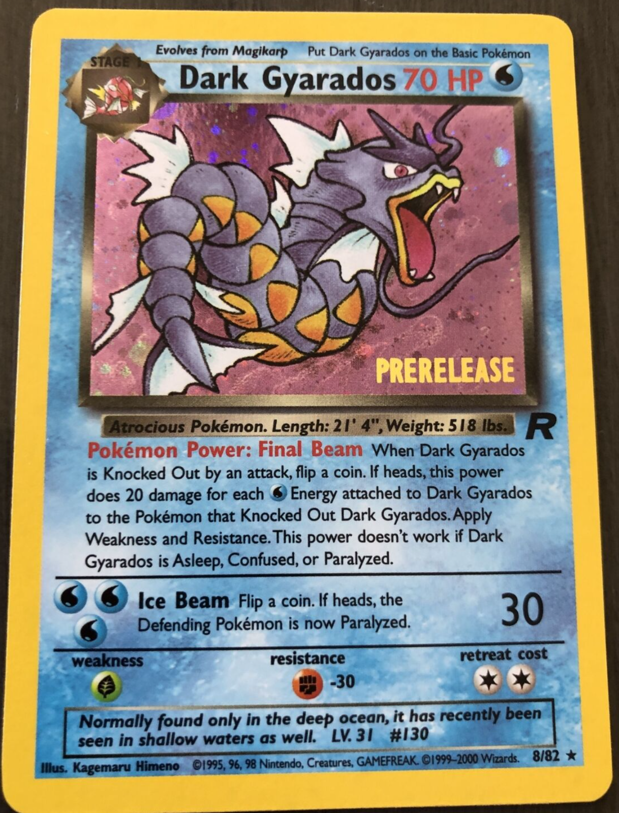 Dark Gyarados 8/82 Team Rocket Holo Rare Prerelease Pokemon Card NM WOTC