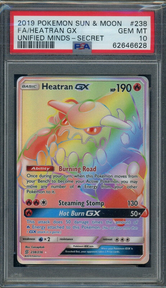 Heatran GX 238/236 SM Unified Minds Secret Rare PSA 10 Pokemon Card