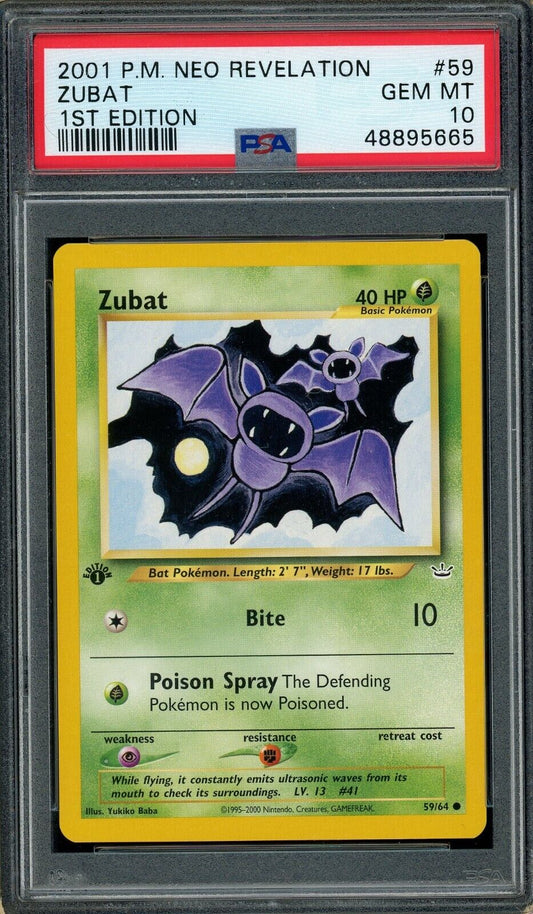 Zubat 59/64 Neo Revelation 1st Edition PSA 10 Pokemon Card