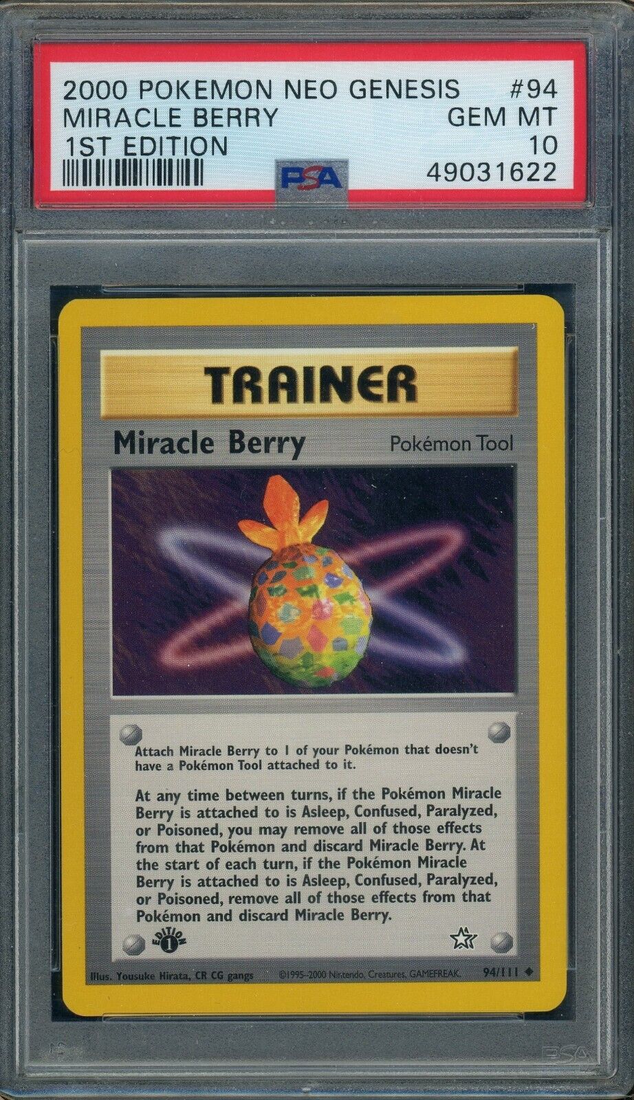 Miracle Berry 94/111 Neo Genesis 1st Edition Trainer PSA 10 Pokemon Card