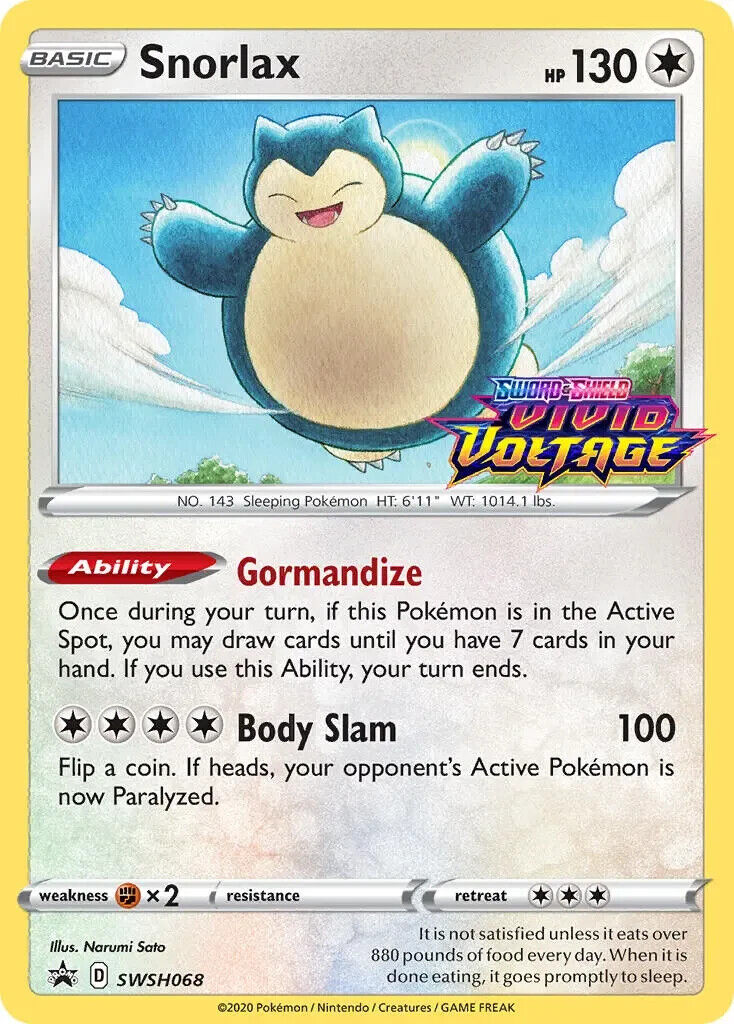 Snorlax SWSH068 Vivid Voltage Prerelease Promo Holo Pokemon Card Mint/NM