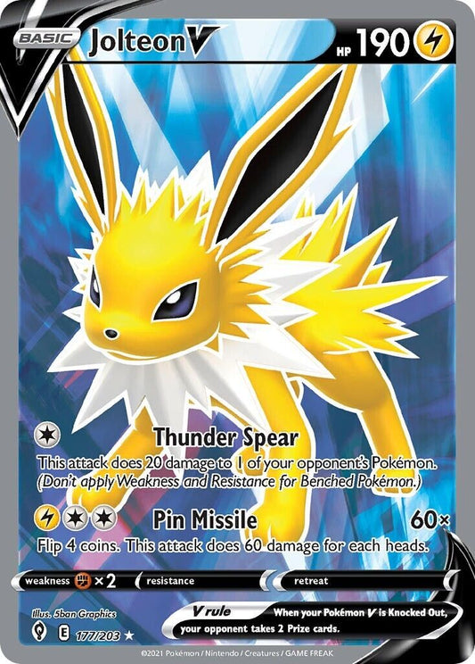 Jolteon V 177/203 Evolving Skies Full Art Pokemon Card Mint/NM