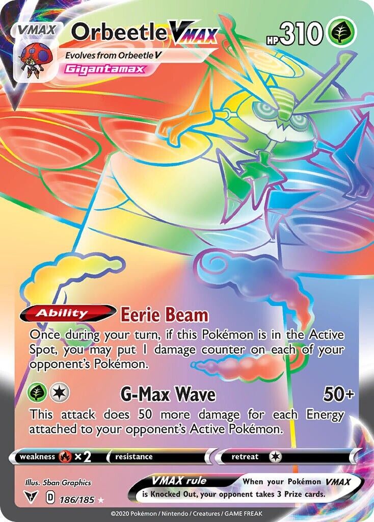 Orbeetle VMAX 186/185 Vivid Voltage Secret Rare Pokemon Card Mint/NM