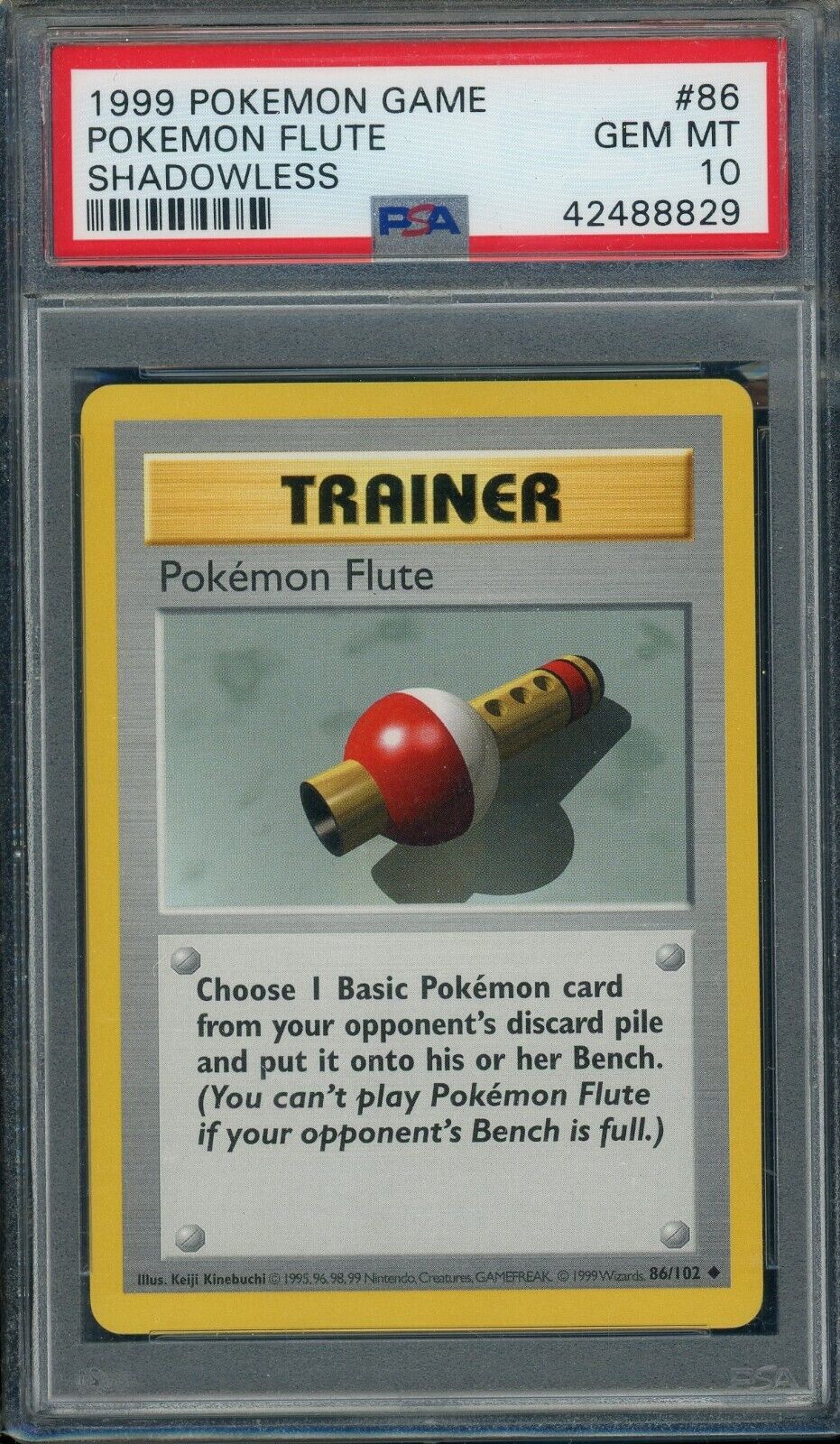 Pokemon Flute 86/102 Base Set Common Shadowless Trainer PSA 10 Pokemon Card 1999