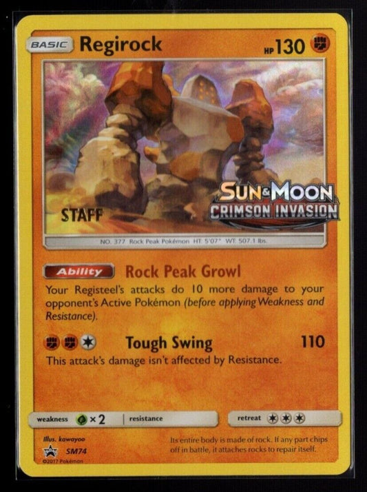 Regirock Staff SM74 Crimson Invasion Prerelease Promo Holo Pokemon Card NM