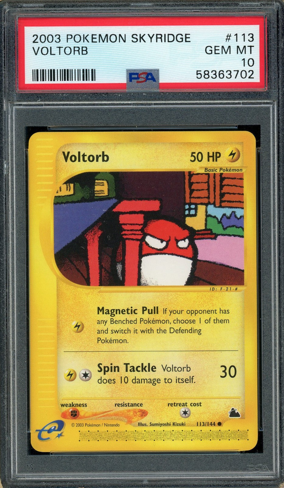 Voltorb WOTC 113/144 card from Skyridge set PSA 10 graded
