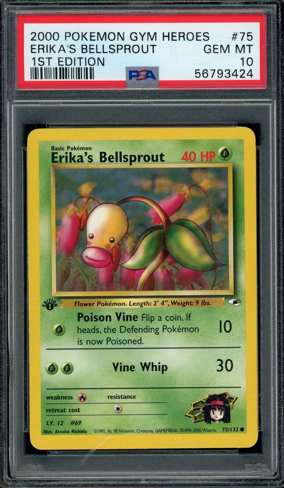 Erika's Bellsprout 75/132 Gym Heroes 1st Edition PSA 10 Pokemon Card