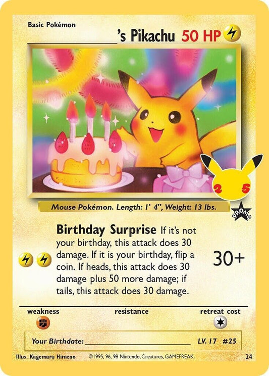 Birthday Pikachu 24 Celebrations Holo Black Star Promo Pokemon Card Mint/NM