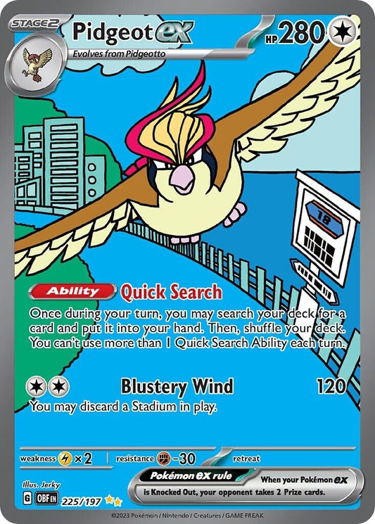 Pidgeot ex 225/197 S&V Obsidian Flames Illustration Rare Pokemon Card Mint/NM