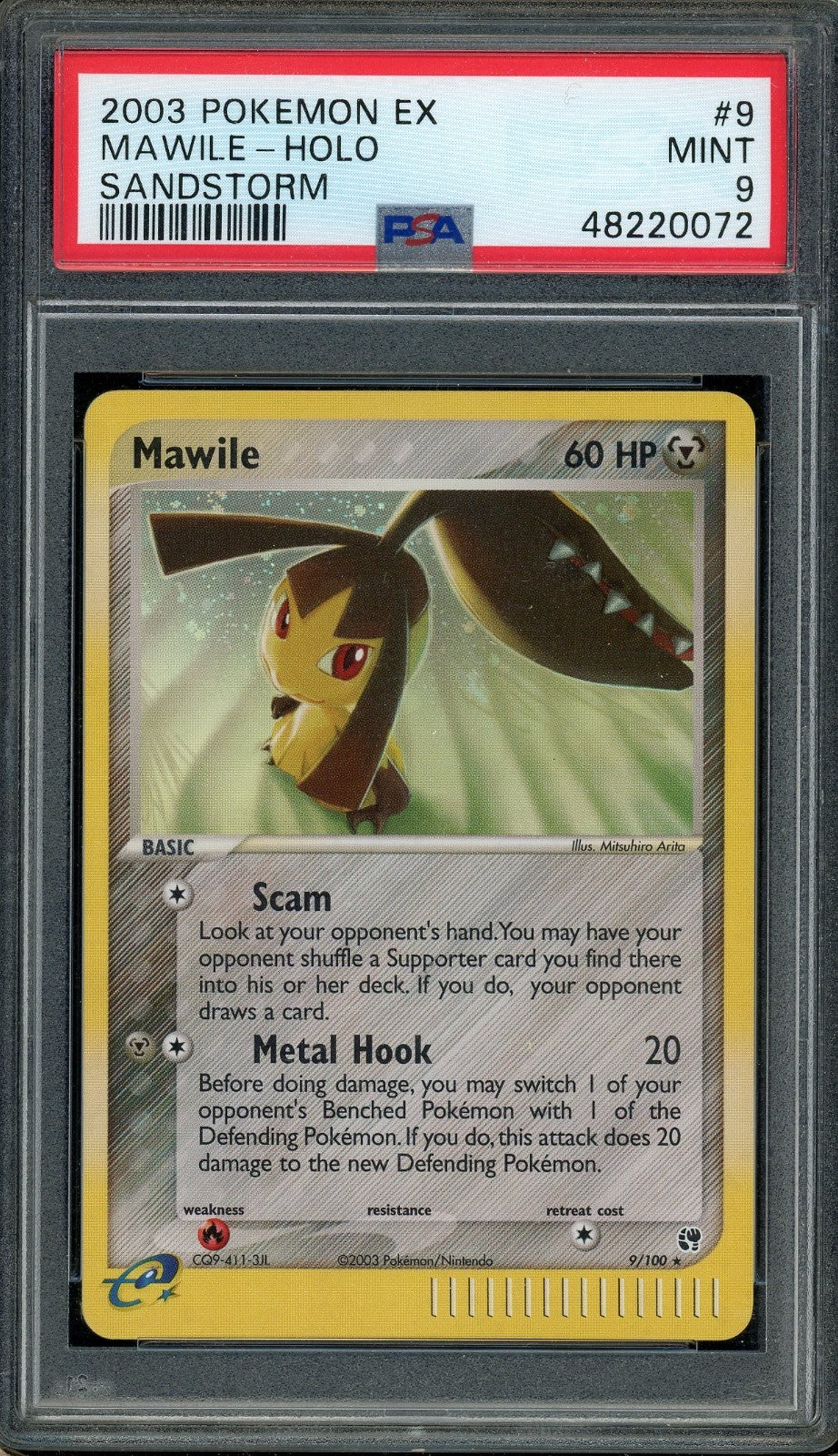 Mawile EX 9/100 Holo card from Sandstorm set PSA 9 graded