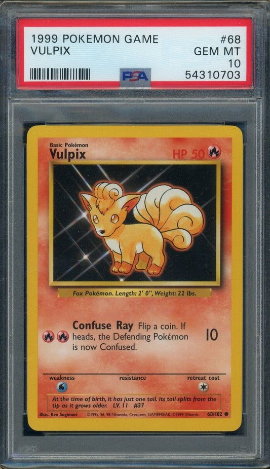 Vulpix 68/102 Base Set Common PSA 10 Pokemon Card 1999