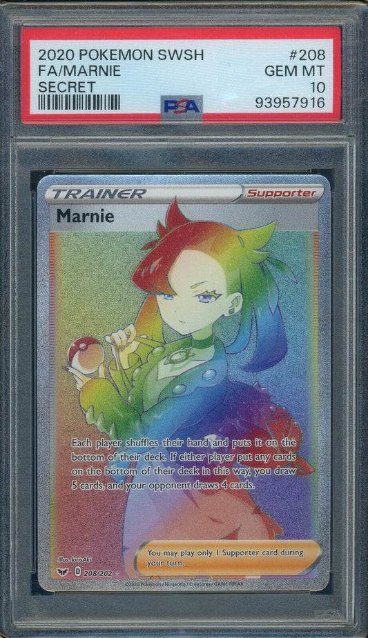 Marnie 208/202 Sword & Shield Base Secret Rare Trainer PSA 10 Pokemon Card