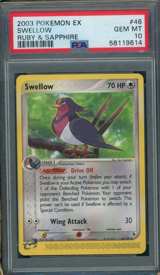 Swellow 46/109 EX Ruby & Sapphire PSA 10 Pokemon Card