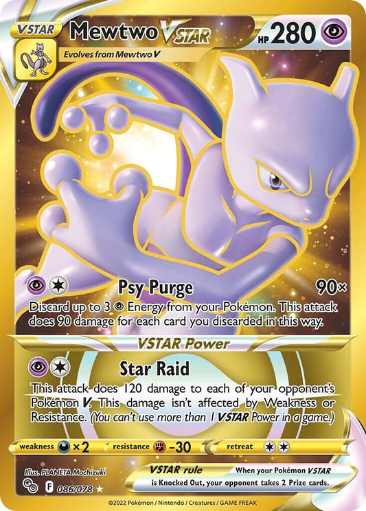 Mewtwo VSTAR 086/078 Pokemon GO Gold Secret Rare Pokemon Card Mint/NM