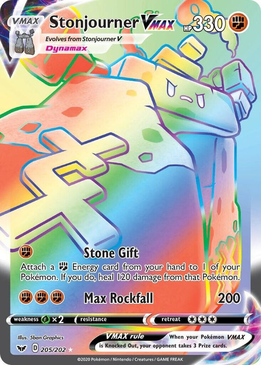 Stonjourner VMAX 205/202 SWSH Base Secret Rare Pokemon Card Mint/NM