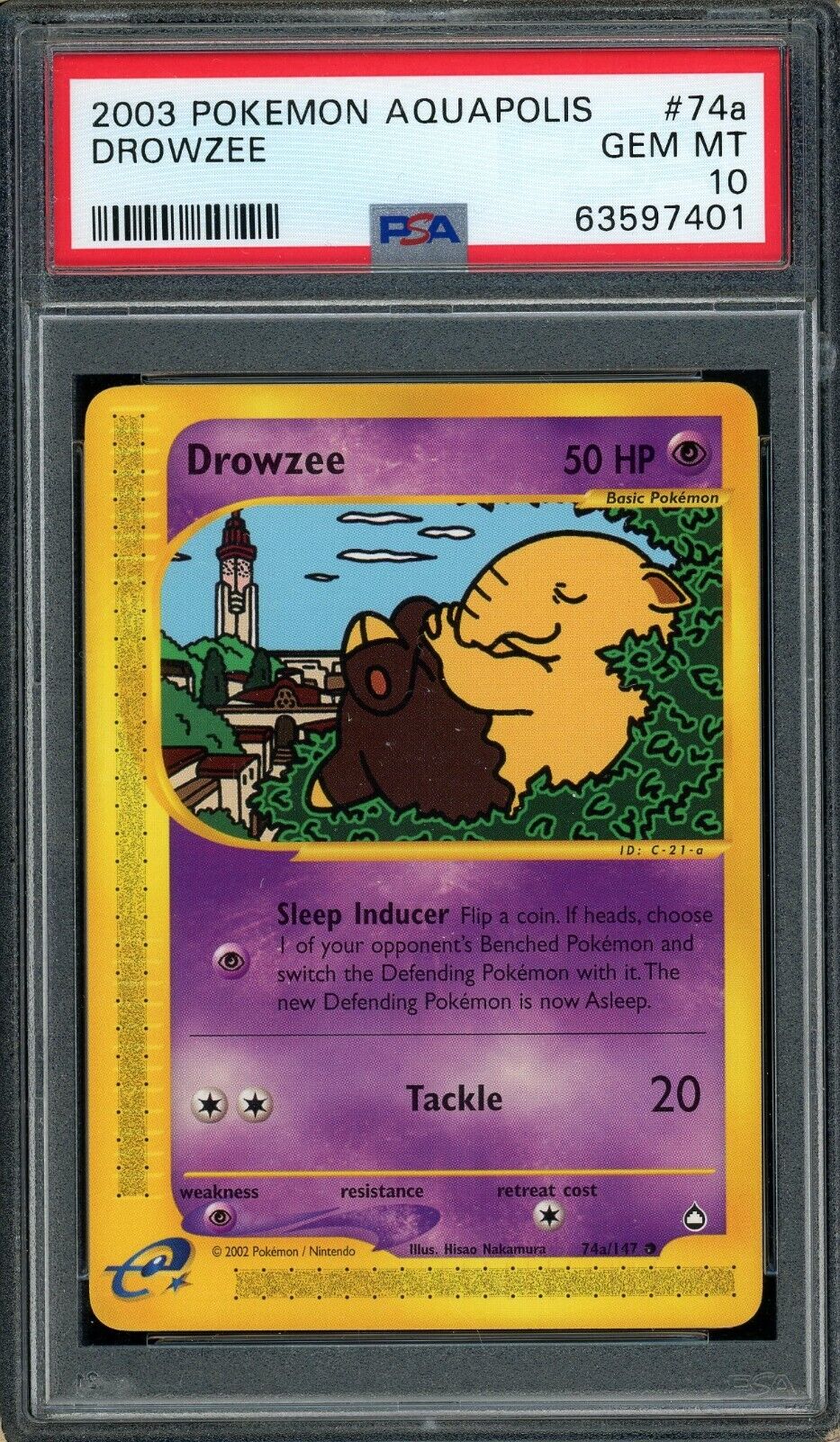 Drowzee 74a/147 Aquapolis Alternate Art PSA 10 Pokemon Card WOTC