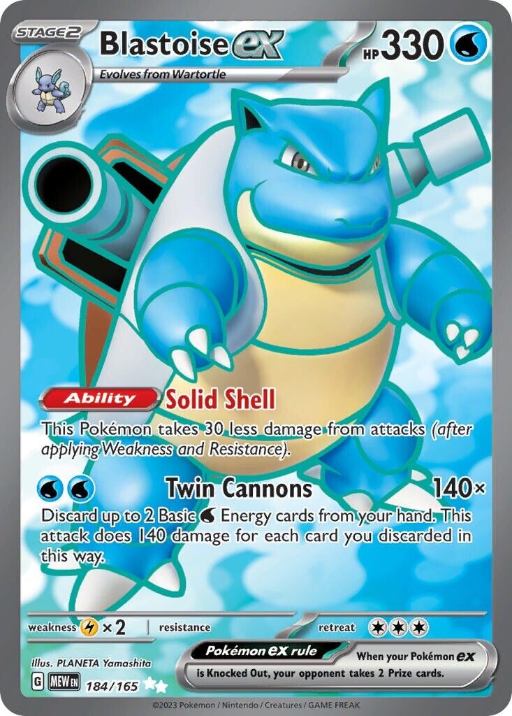 Blastoise ex 184/165 Scarlet & Violet Pokemon 151 Full Art Pokemon Card NM