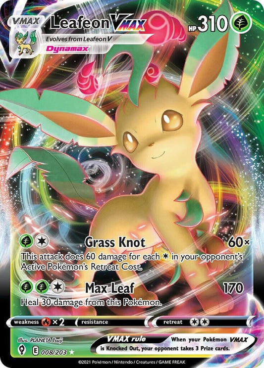 Leafeon VMAX 008/203 Evolving Skies Full Art Pokemon Card Mint/NM