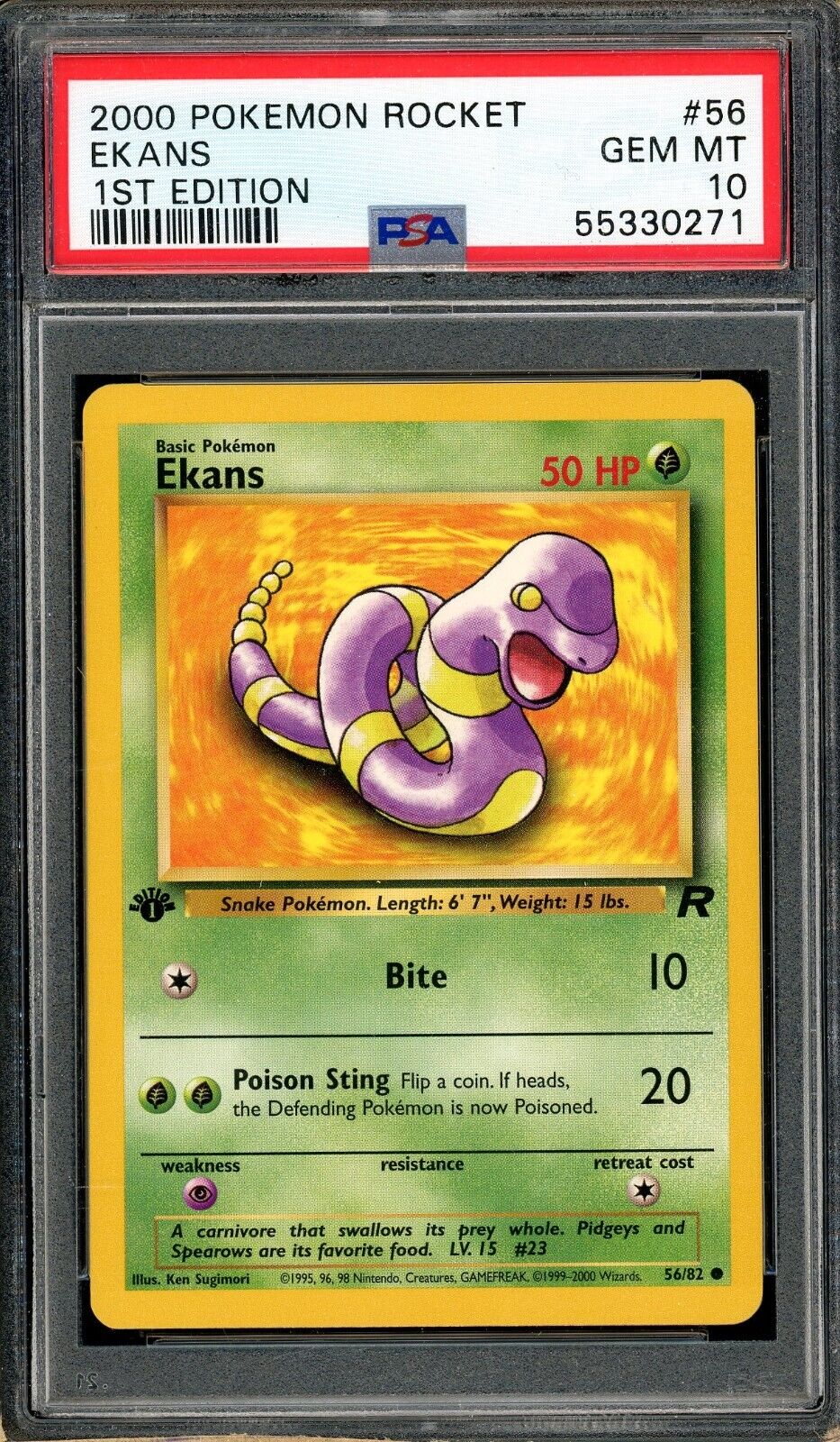 Ekans 56/82 Team Rocket 1st Edition PSA 10 Pokemon Card