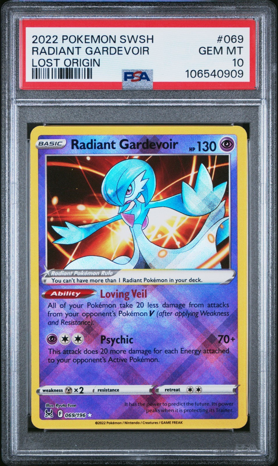 Radiant Gardevoir SWSH 069/196 Radiant Rare card from Lost Origin set PSA 10 graded
