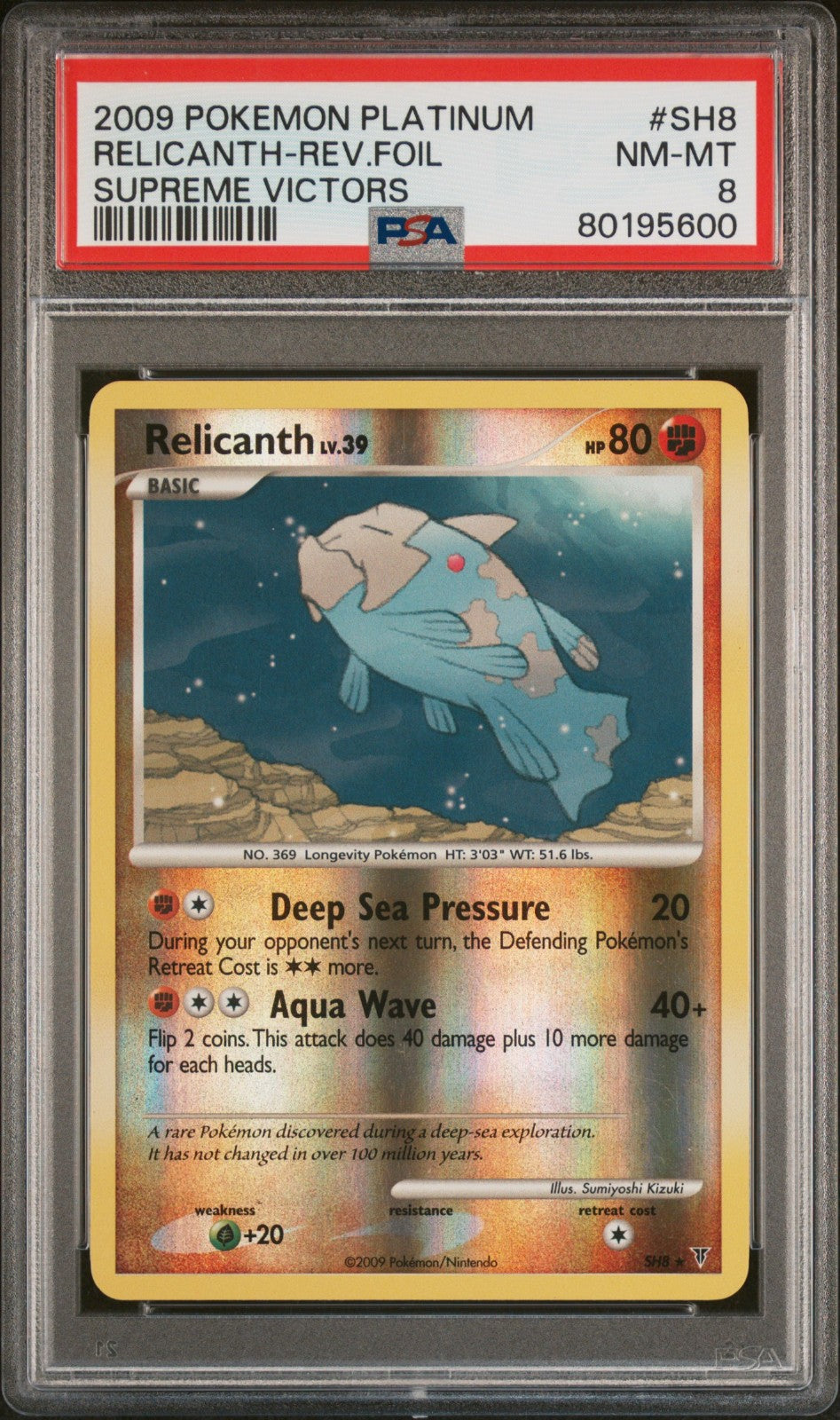 Relicanth SH8 Reverse Holo card from Supreme Victors set PSA 8 graded