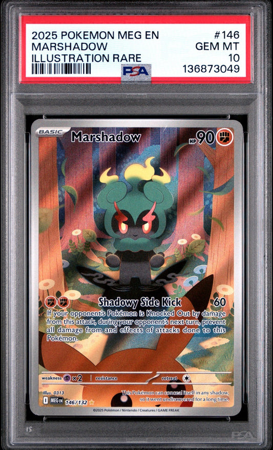 Marshadow 146/132 Illustration Rare card from Mega Evolution set PSA 10 graded