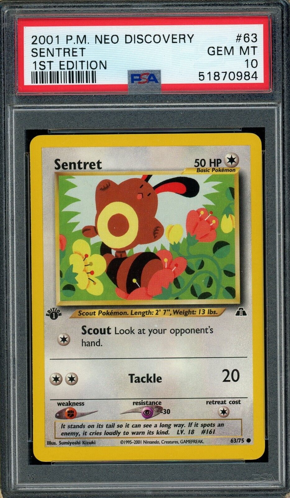 Sentret 63/75 Neo Discovery 1st Edition PSA 10 Pokemon Card