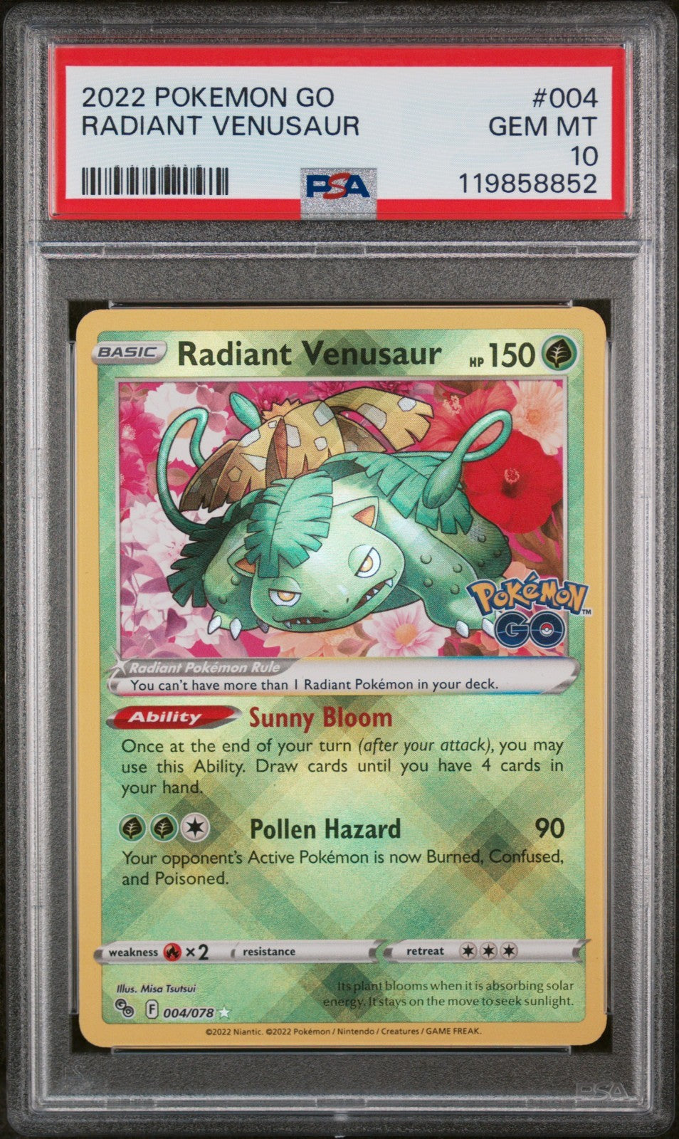 Radiant Venusaur SWSH Go 004/078 Radiant Rare card PSA 10 graded