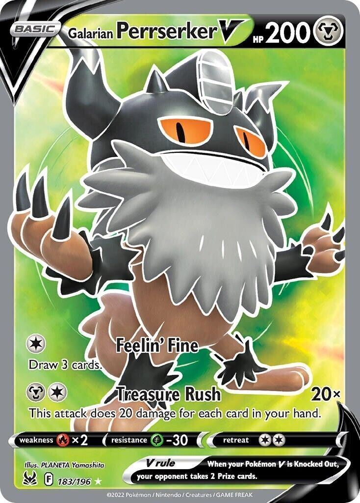 Galarian Perrserker V 183/196 Lost Origin Full Art Pokemon Card Mint/NM