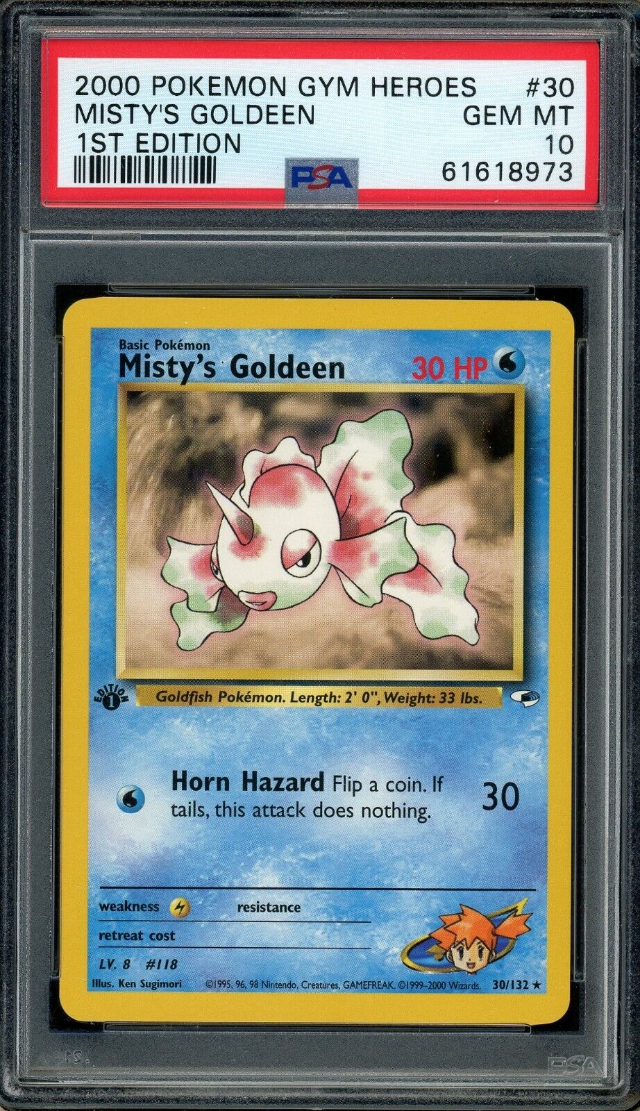 Misty's Goldeen 30/132 Gym Heroes 1st Edition Non-Holo Rare PSA 10 Pokemon Card