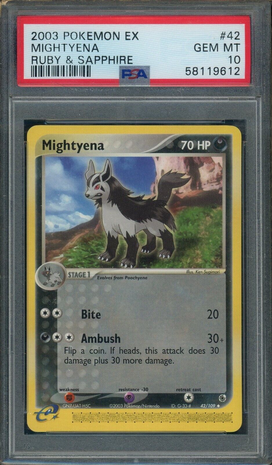 Mightyena 42/109 EX Ruby & Sapphire PSA 10 Pokemon Card