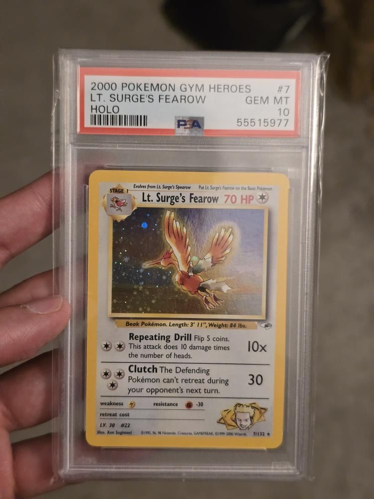 Lt. Surge's Fearow WOTC 71/132 Holo card from Gym Heroes set PSA 10 graded