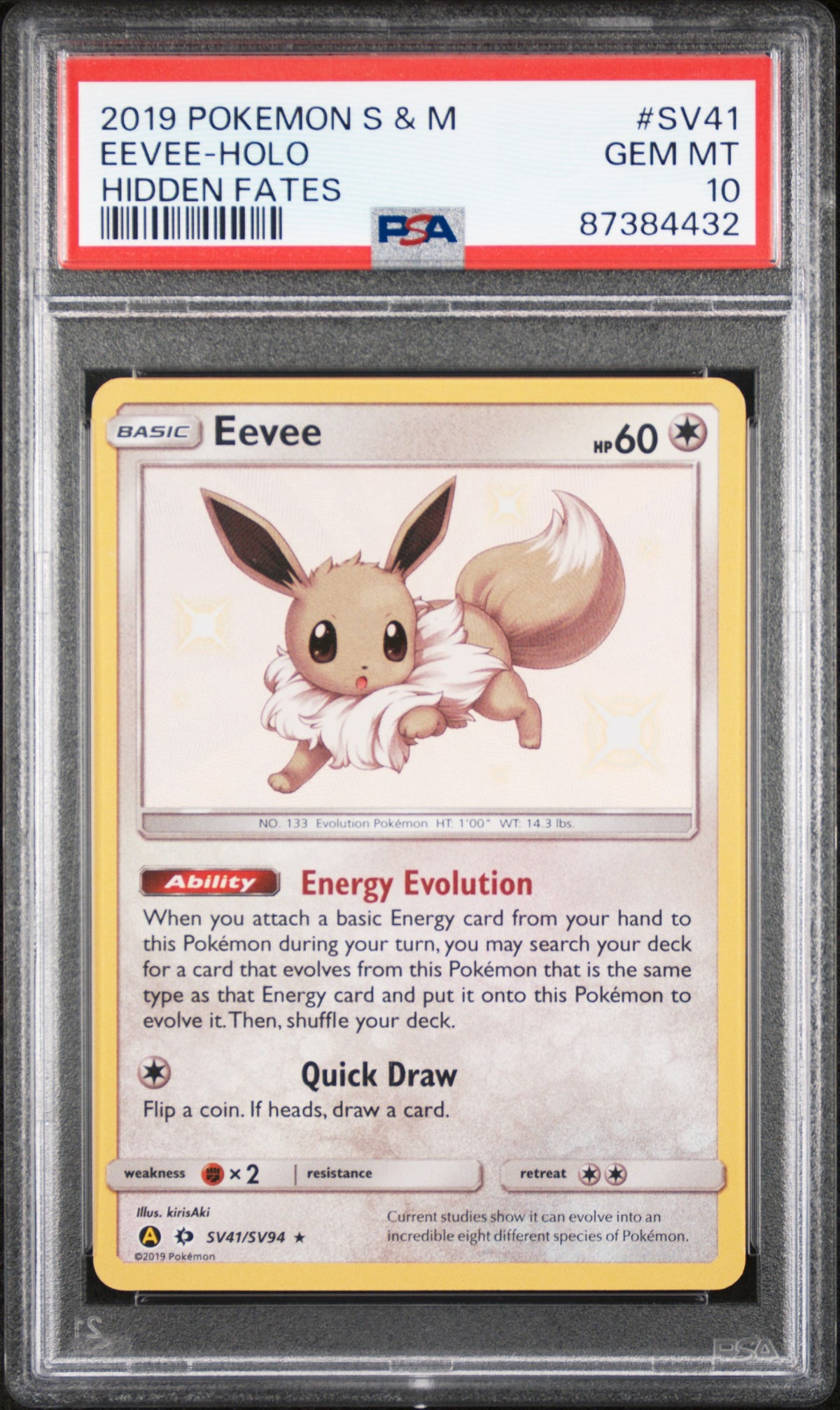 Eevee SV41/SV94 Hidden Fates Shiny Vault Shiny PSA 10 Pokemon Card