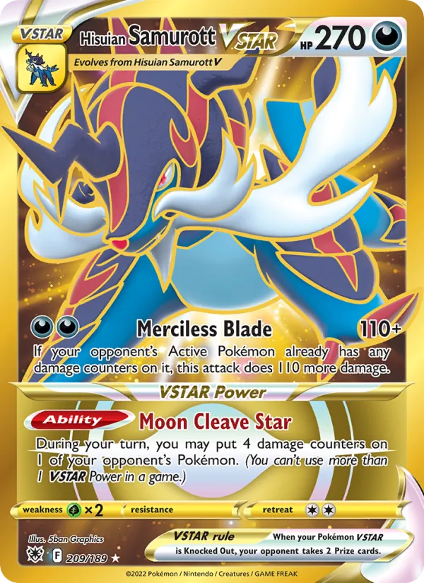 Hisuian Samurott VSTAR 209/189 Astral Radiance Secret Rare Pokemon Card NM