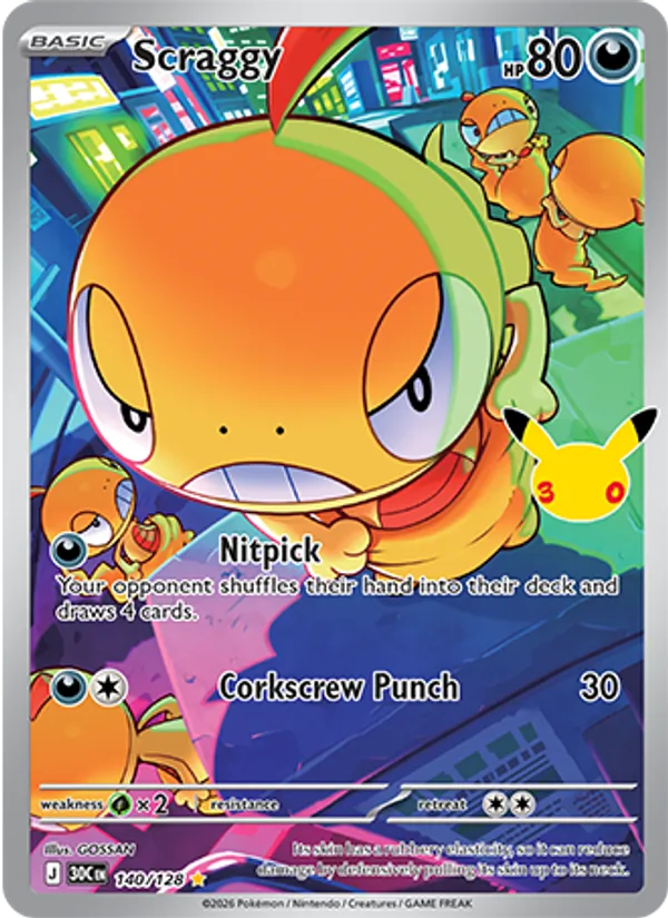 Scraggy 140/128 30th Celebration Illustration Rare Pokemon Card NM